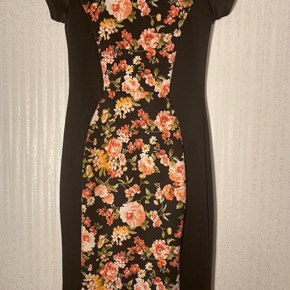 Annabelle Women's‎ Slimming Floral Sheath Dress Short Sleeve Black Size Medium - Picture 4 of 10
